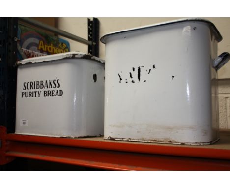 TWO ENAMEL BREAD BINS