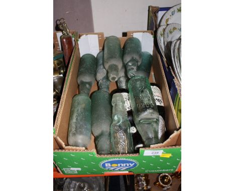 A TRAY OF VINTAGE GLASS BOTTLES