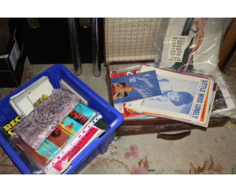 A SUITCASE OF VINTAGE PROGRAMMES AND SHEET MUSIC, PICTURE GOER MAGAZINES ETC TOGETHER WITH A BOX OF EPHEMERA TO INCLUDE POSTC
