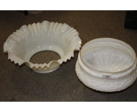 TWO LARGE VINTAGE WHITE GLASS LIGHT SHADES 