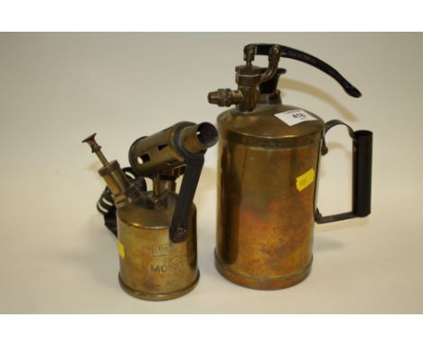 A VINTAGE MONITOR BRASS BLOW LAMP TOGETHER WITH ANOTHER (2)