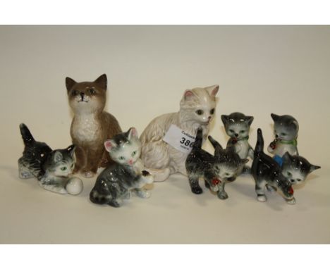 A COLLECTION OF CAT FIGURES TO INCLUDE BESWICK AND GOEBEL EXAMPLES (8) 