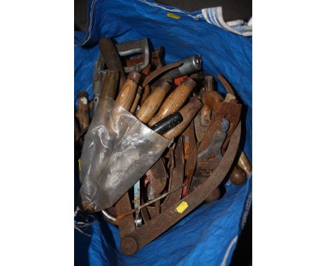 A BAG OF VINTAGE HAND TOOLS 