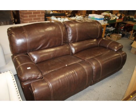 A MODERN BROWN LEATHER RECLINER SOFA