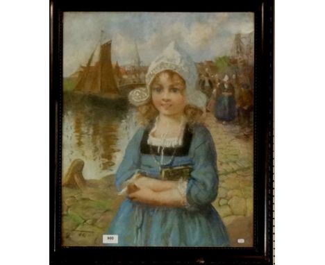 A 20th century pastel portrait of a Dutch girl, signed indistinctly, 60 x 48cm 