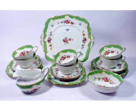 A Royal Albert Malborough tea service comprising six cups and saucers, six tea plates, cake plate, milk, sugar and cake plate