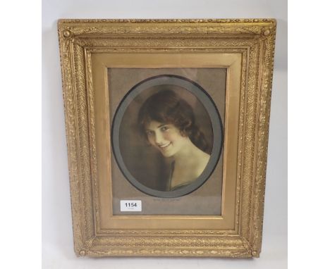 A vintage print of a young woman - 'Sure You're Joking', in a gilt frame, 19 x 16cm 