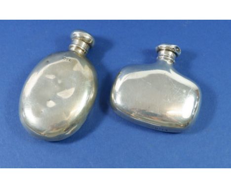 A small silver spirit flask, Birmingham 1900, 6cm tall and another smaller one, Chester 1912, 60g 