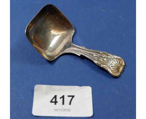 A silver caddy spoon with shell terminal and rectangular bowl, Birmingham 1830, by J &amp; H 