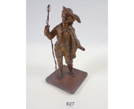 A French gilt spelter figure of man holding a long whip, 18cm