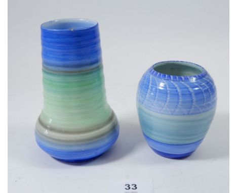 A Shelley Harmony Ware blue banded vase, 13cm and a similar posy vase 