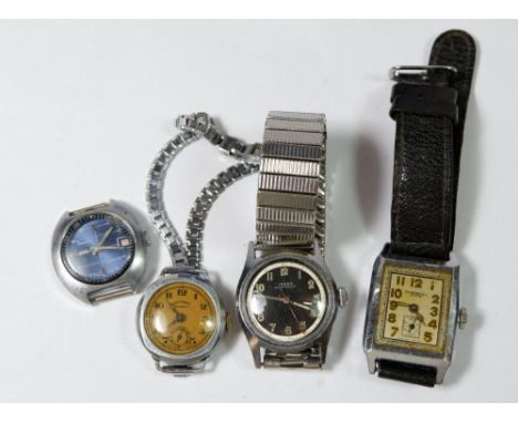 Four vintage wrist watches including an Ingersoll gents Elite wrist watch and a black dial Rado mechanical watch 