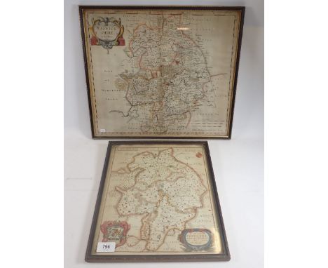 A 17th century map of Warwickshire by Richard Blome, 33 x 28cm and another by Robert Morden, 36 x 42cm 