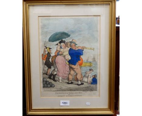 A 19th century Rowlandson print 'Progress of Gallantry' 33 x 24cm 