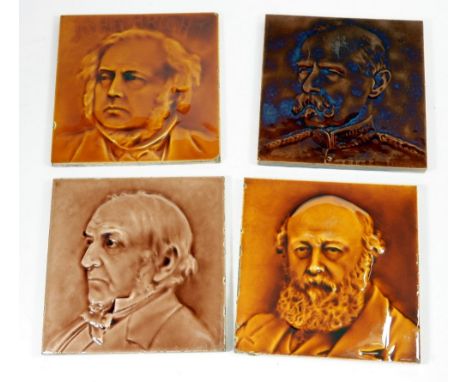 J C Edwards Ruabon - a set of four portrait tiles of Gladstone, Kitchener, Lord Salisbury and John Bright