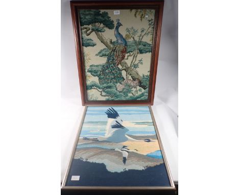 Two tapestry pictures of birds, largest 64 x48cm 