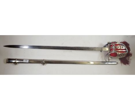 A George V officers dress sword with basket finial and scabbard 