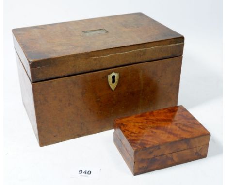 A birds eye maple tea caddy a/f and a burr walnut box 