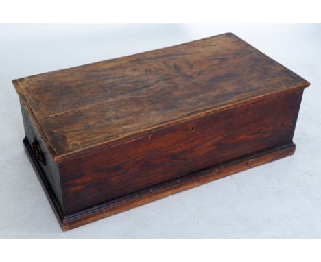 Antique elm trunk with candle box to interior, 50 x 96 x 32cm 