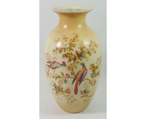 A large Crown Ducal vase printed exotic birds, 32cm 