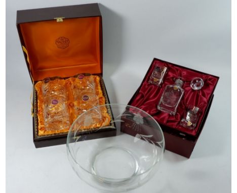 A set of four Webb cut glass tumblers, a Gleneagles 'Springtime' large bowl and a miniature Canberra liquor decanter and glas