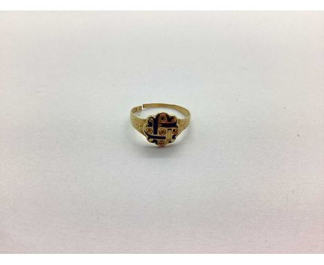 A Victorian 18ct Gold and Enamel Ring, (enamel and stone/pearl loss / shank split) Birmingham 1866 (1.7grams).