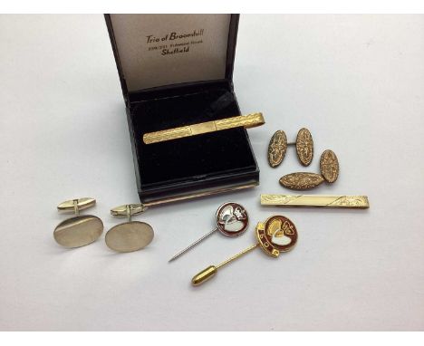 A 9ct Gold Tie Slide, (6grams); together with a rolled gold example; cufflinks etc.
