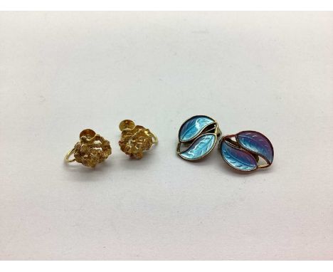 David Andersen; A Pair of Norwegian Enamel Clip On Earrings, highlighted in pale blue, stamped "D-A Norway Sterling 925S"; to