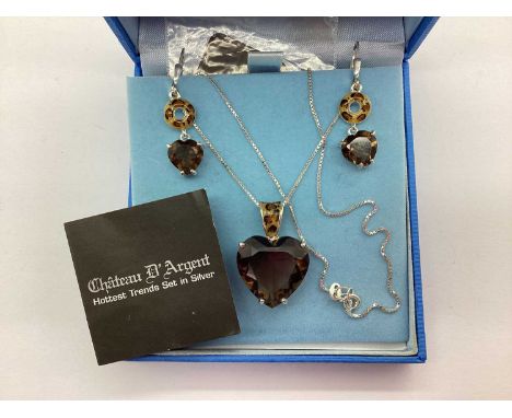 A Modern QVC Chateau D'Argent Collection Pendant on Chain, the large claw set heart shape stone, to leopard print enamel surm