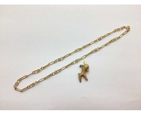 A 9ct Gold Fancy Link Chain, (7grams); together with a novelty donkey charm pendant (lacking one ear).Birmingham import mark 
