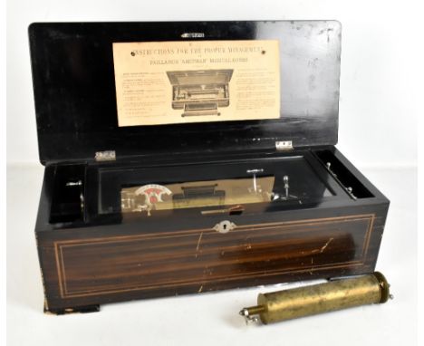 L'EPÉE; a late 19th century musical box with inlaid rosewood case and two 7.5" cylinders, each playing six airs, loose but so
