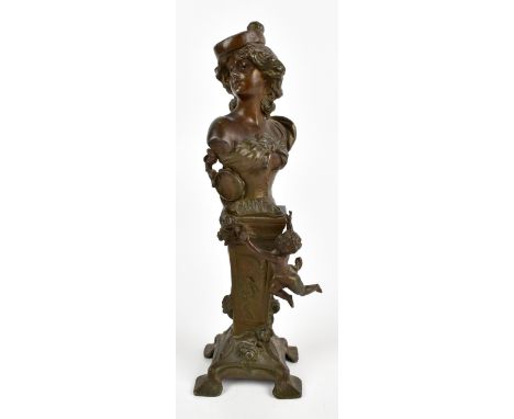 An Art Nouveau bronzed spelter bust, 'Carmen', unsigned, height 37cm.Additional InformationLight scratches and wear to the pa