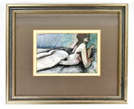 GEOFFREY KEY (Born 1941); mixed media, reclining female nude, signed and dated 83, 14.25 x 20cm, framed and glazed. (D)Additi