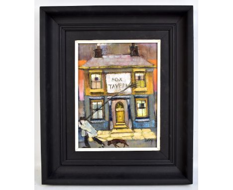 HAROLD RILEY DL, DLitt, FRCS, DFA, ATC (Born 1934); oil on board, Fox Tavern Salford with the knocker-up, signed and dated 64