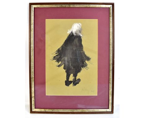 HAROLD RILEY DL, DLitt, FRCS, DFA, ATC (Born 1934); watercolour heightened with white on green paper, Woman of Salford from t