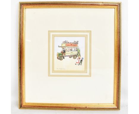 MARGARET CHAPMAN (1940-2000); mixed media, 'Waiting for the Bus', signed lower left, 11.2 x 10cm, framed. (D)Additional Infor
