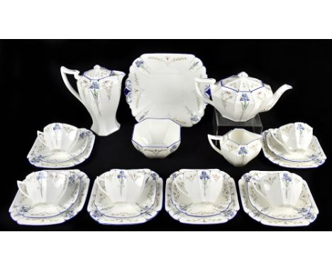 SHELLEY; a Queen Anne shape twenty-three piece tea service decorated in the 'Blue Iris' pattern, pattern no.11561.Additional 