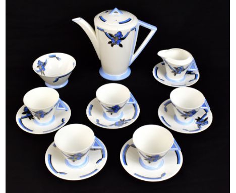 SHELLEY; a rare fourteen piece tea service decorated in the 'Blue Flowers and Lines' pattern, in the Vogue shape, comprising 