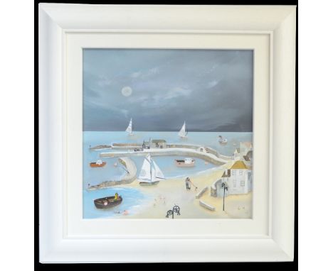 LUCY YOUNG; oil on canvas, 'Moonlit Love', initialled lower right, 50 x 50cm, framed. (D)Additional InformationMarks to frame