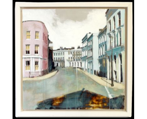 CAMILLA DOWSE; acrylic on board, 'Stillness Street', signed middle right, 60 x 60cm, framed. (D)Additional InformationPaint c