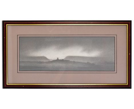 TREVOR GRIMSHAW (1947-2001); pencil and graphite, 'Mottram Church', signed lower right, 17 x 47cm, framed and glazed. (D)Addi