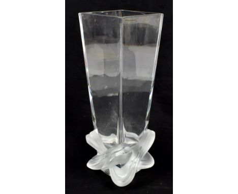 LALIQUE FRANCE; a clear and frosted glass ‘Lucca’ vase, signed to rim, height 28.5cm.Additional InformationRemains of origina
