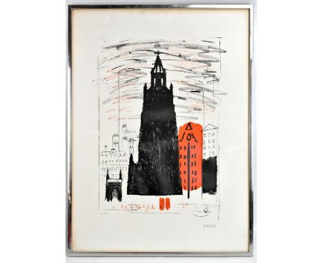 JOHN PIPER CH (1903-1992); a pencil signed limited edition print, abstract buildings in landscape, no.58/70, signed lower rig