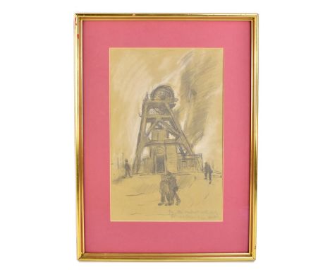 HAROLD RILEY DL, DLitt, FRCS, DFA, ATC (Born 1934); pencil heightened with white chalk on light brown paper, mine shaft with 