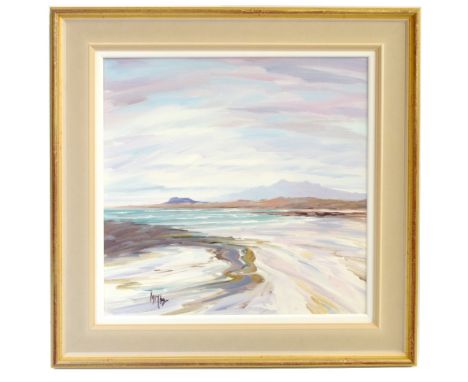 TOM BARRON; oil on canvas, 'Summer Light, Sanna Bay III', calm beach landscape, signed lower left, 60 x 58cm, framed. (D)Addi