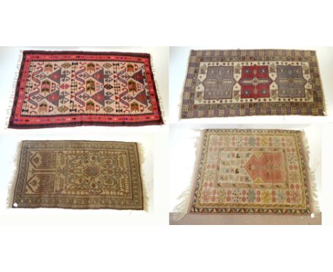 A Kelim rug, 105 x 180cm, two prayer rugs and a Hamadan rug (4).Additional InformationVarious discolouration and light surfac