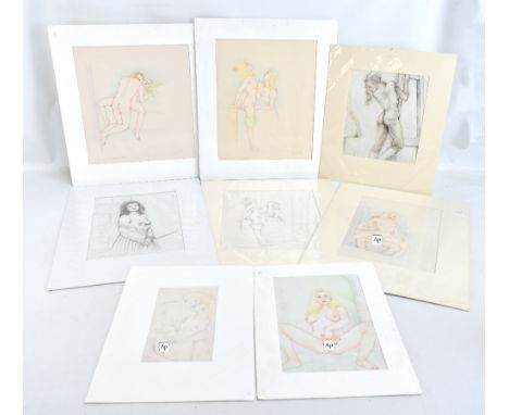 DAVID WILDE (1918-1978); eight original ink and watercolour studies of erotic/adult themes including 'Romeo &amp; Juliet', si