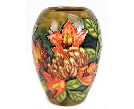 PHILIP GIBSON FOR MOORCROFT; a Flame of the Forest vase of ovoid form, impressed factory marks to base, height 14cm.Additiona