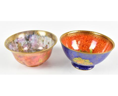 WEDGWOOD; two lustre glazed pin bowls, including an example decorated with butterflies on a mottled orange ground, no.Z4824 t