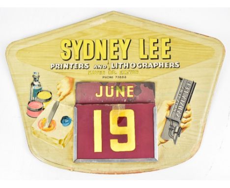A vintage advertising perpetual calendar inscribed 'Sydney Lee Printers &amp; Lithographers, Haven Rd, Exeter' with sixteen d